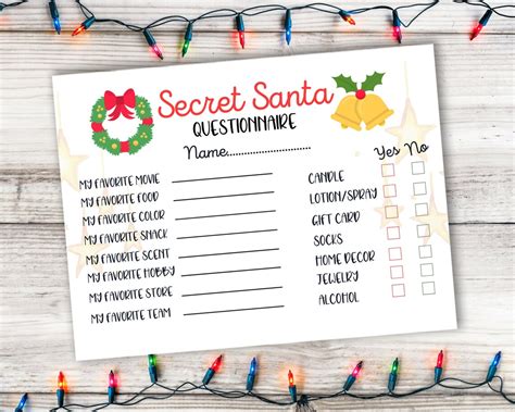 Secret Santa Gift Exchange Printable PDF Christmas Gift List Etsy