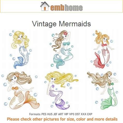 Vintage Mermaids Machine Embroidery Designs Pack Instant Etsy
