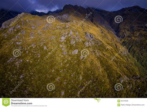 Beautiful Landscape Of The New Zealand Hills Covered By Grass With