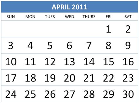 Calendar April