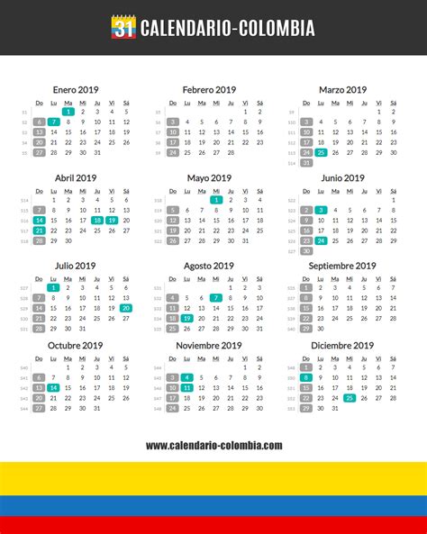 Calendario 2020 Colombia Con Festivos Vector M S Arriba A Fecha 25
