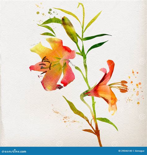 Floral Background With Watercolor Lily Stock Illustration