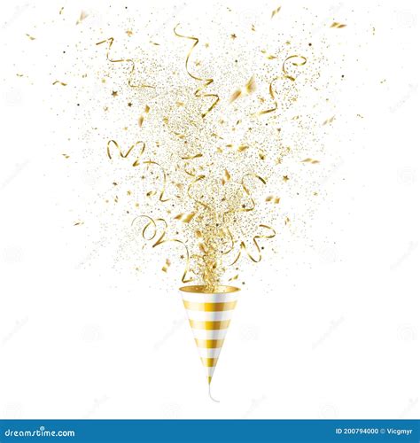 Explosion Party Popper With Gold Confetti Vector Illustration