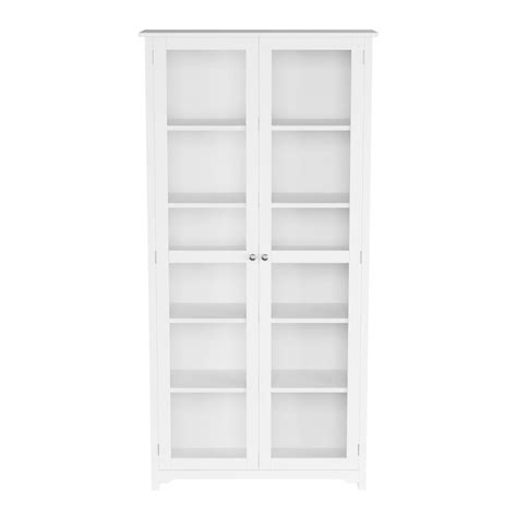 White Bookcase With Glass Doors Wooden Cabinets Vintage
