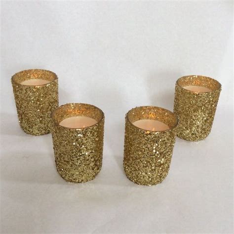 12 Gold Glitter Votive Holders Custom Candle Holders Gold Glitter