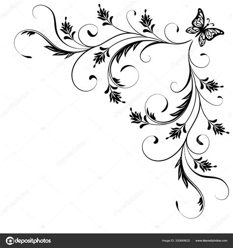 Decorative Floral Corner Ornament With Butterfly Stock Vector Image By