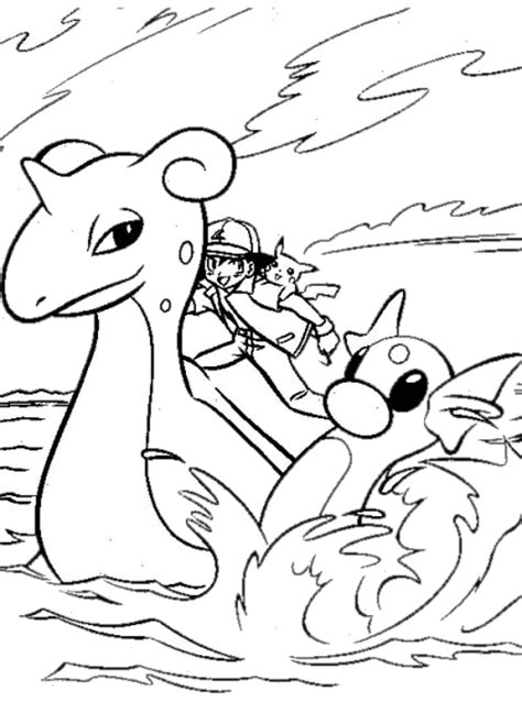 Coloriage Sacha Et Pokemon Sur Leau à Imprimer
