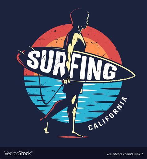 Vintage Surfing Sport Colorful Logo Royalty Free Vector
