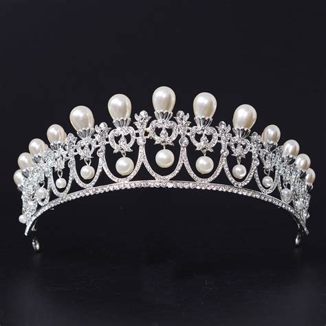 Vintage Alloy Diamond Pearl Wedding Bridal Tiara Crown