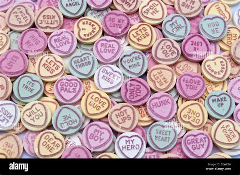 Large Colourful Pile Of Love Heart Candy Sweets With Cute Captions