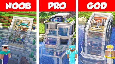 Minecraft Noob Vs Pro Vs God Underwater Modern House Build Challenge