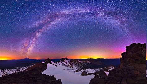 Nature Winter Mountain Milky Way Snowy Peak Landscape Wallpaper