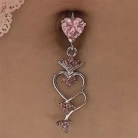 Silver Angel Heart Belly Button Ring Y2k 2000s Sparkly Body Etsy