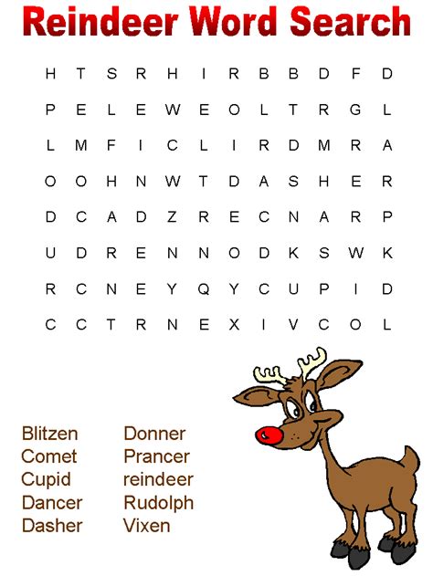 Reindeer Word Search The Night Before Christmas