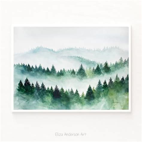 Original Watercolor Painting Fog Watercolor Forest Etsy Original