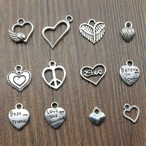 Small Heart Charms Pendant Antique Silver Color Tiny Heart Charm