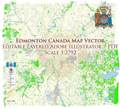 Edmonton Alberta Canada Map Vector Exact City Plan High Detailed Street