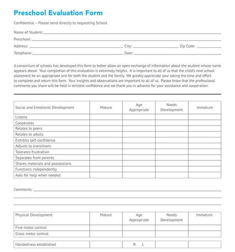 Free Preschool Assessment Worksheets Word Excel