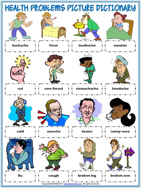 Expand your english vocabulary by learning the names of illnesses. Health Problems Vocabulary Esl Picture Dictionary ...