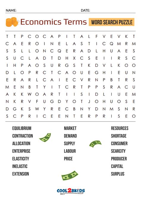 Printable Economics Word Search Cool2bkids