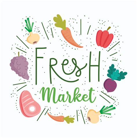 Fresh Market Lettering With Produce Icons 1249372 Vector Art At Vecteezy