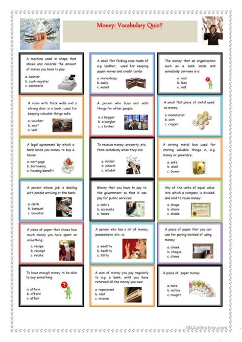 Money: Vocabulary Quiz worksheet - Free ESL printable ...
