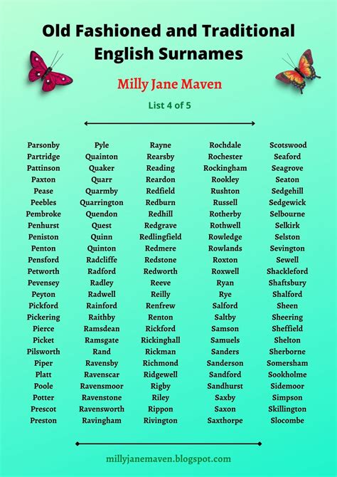 Old Fashioned And Traditional English Surnames List 4 Of 5 Book