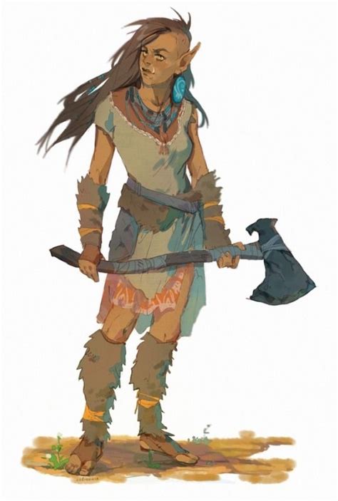 Brunette Female Half Orc Fighter Barbarian Two Handed Axe Pathfinder
