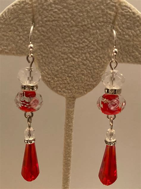 Handmade Silvertone Dangle Earrings W Clear Glass Beads Etsy Uk