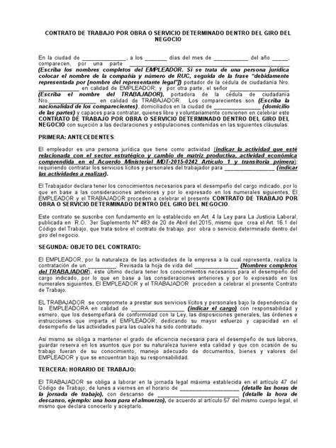 12 contrato de trabajo por obra o por servicio determinado dentro del giro del negocio pdf