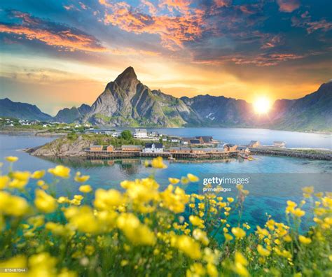 Norway View Of Lofoten Islands In Norway With Sunset
