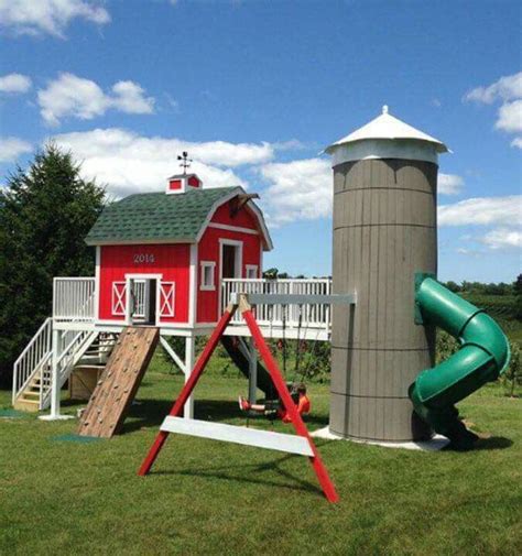 Farmhouse Playset With Silo Slide Play Houses Backyard Play Build A