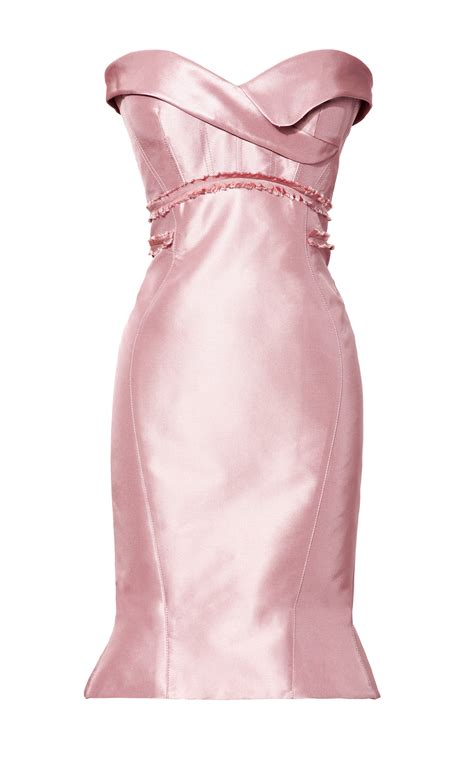 Lyst Zac Posen Dusty Rose Geometric Strapless Dress In Pink