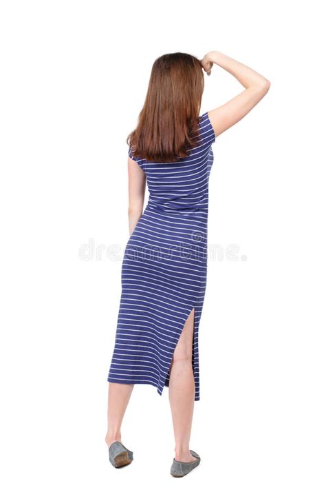 Back View Of Standing Young Beautiful Woman Stock Photo Image Of