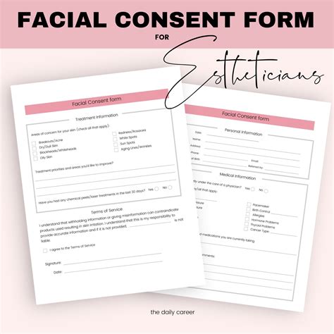 facial consent form digital download digital intake form client intake form esthetician