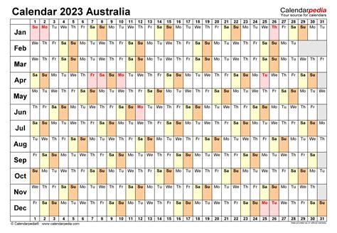 Australia Calendar 2023 Free Printable Excel Templates
