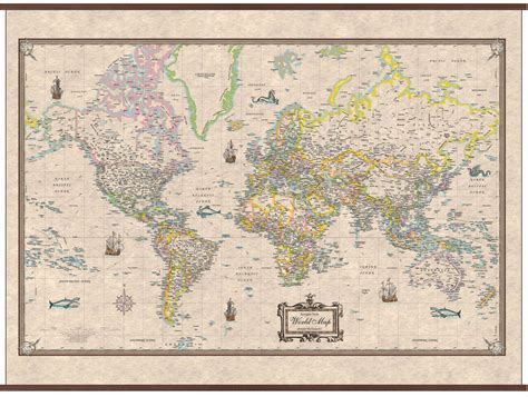 Antique Style World Map American Map Corporation Antique Poster