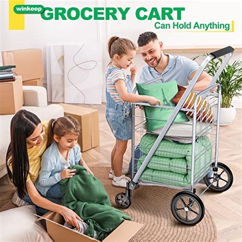 Winkeep Newly Released Grocery Utility Flat Folding Shopping Cart With