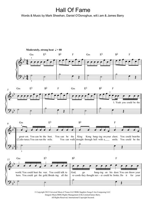 Hall Of Fame Feat Will I Am Sheet Music The Script Easy Piano