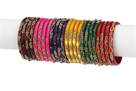 party glass bangle set ornamented with beads for spaical look pack of 2 4 multi shining