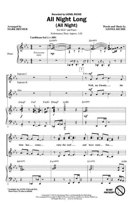 All Night Long All Night By Lionel Richie Octavo Sheet Music For Choral Buy Print Music Hl