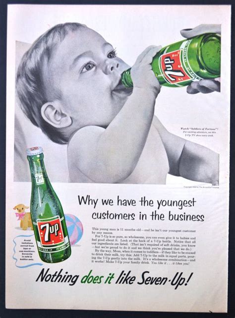 1955 7up Soda Vintage Print Ad Great Color Ad Baby Guzzling 7up