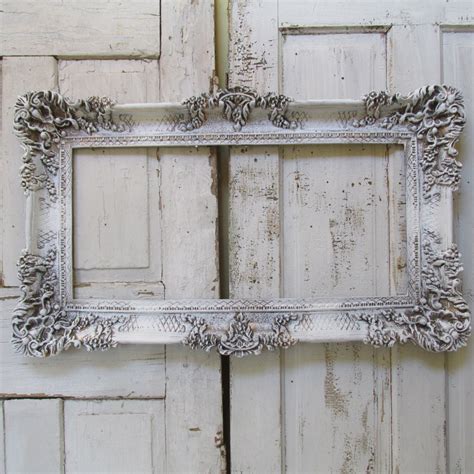 French Farmhouse Large White Frame With Distressing Ornate