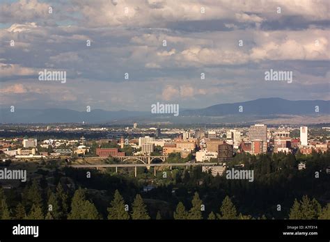 Spokane skyline cityscape horizon buildings city bridges panorama hills