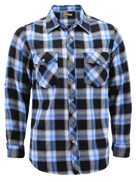 Vkwear Men’s Premium Cotton Button Up Long Sleeve Plaid Comfortable Flannel Shirt 6 White