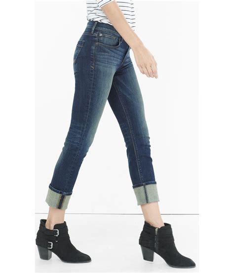 Lyst Express Mid Rise Cuffed Cropped Skinny Jean In Blue