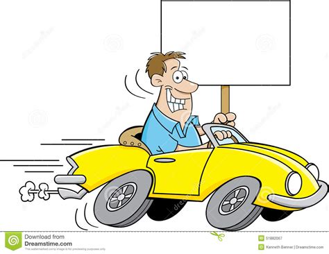 Cartoon Man Driving A Car And Holding A Sign Stock Vector