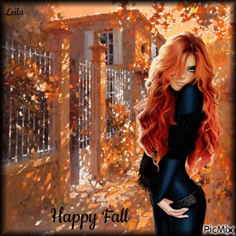Happy Fall Woman Outside Her Home Free Animated  Picmix