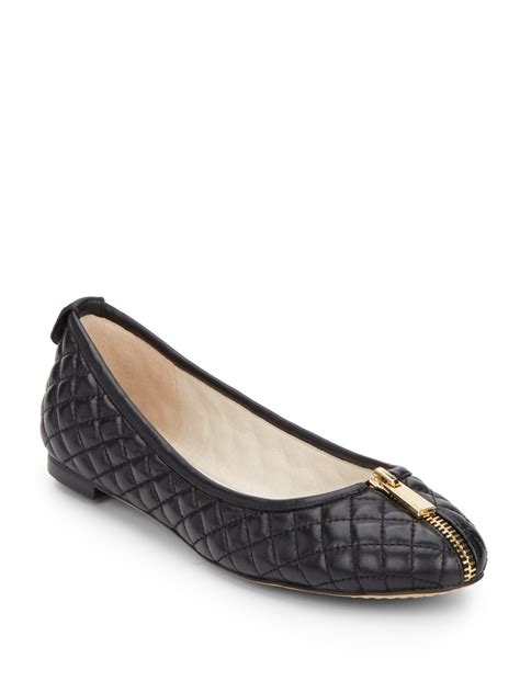 Vince Camuto Zip Trim Quilted Leather Ballet Flats In Black Lyst