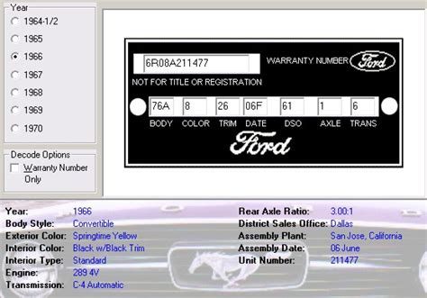 1966 Ford Mustang Hardtop Vin Decoder